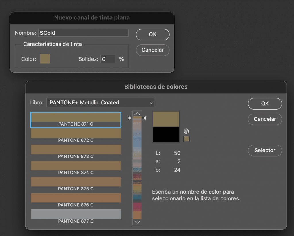 Seleccion de color Tinta Plana Multicanal en Photoshop Simulacion Pantone